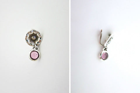 Quirky, hammer-finish, dangling pink-stone nose pin - Lai