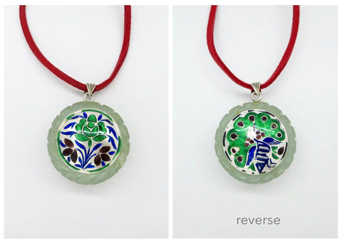 Rare, collectible, reversible carved gemstone pendants with fine enamel work (bigger) - Lai