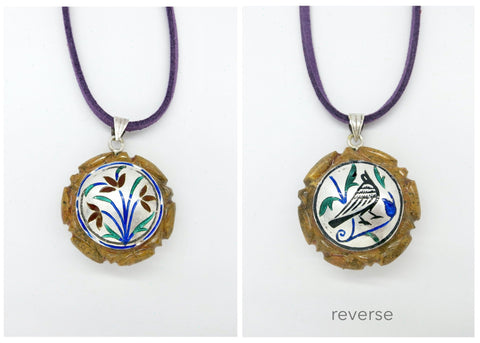 Rare, collectible, reversible carved gemstone pendants with fine enamel work (smaller) - Lai