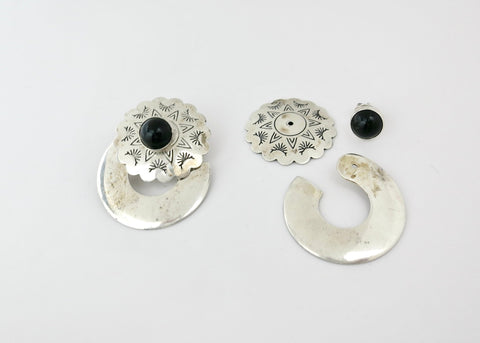 Rare, Native American modular ear jacket earrings with onyx studs - Lai