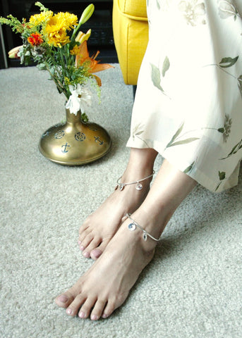 Ravishing, bangle anklet with 3 dangling floral units- can also be worn as an arm band - Lai