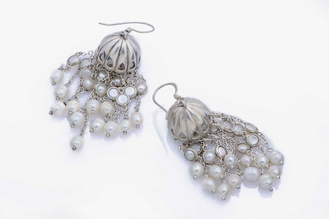 Ravishing, long pearl jhumkas/chandelier earrings - Lai