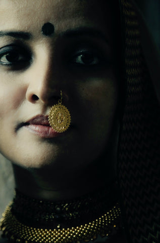 Regal, festive, gold-plated, dangling filigree nose ring - Lai