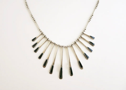 Sophisticated, onyx inlaid, modernist drape necklace from Mexico - Lai