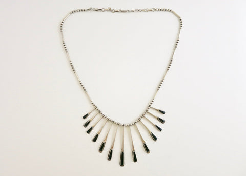 Sophisticated, onyx inlaid, modernist drape necklace from Mexico - Lai