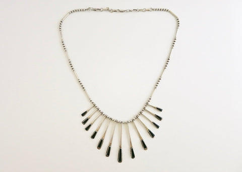 Sophisticated, onyx inlaid, modernist drape necklace from Mexico