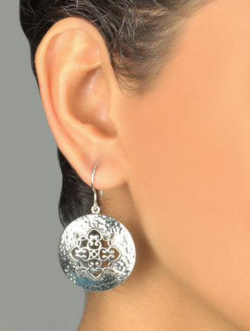 Soulful and chic, Kutch-inspired jali and hammer finish round earrings - Lai