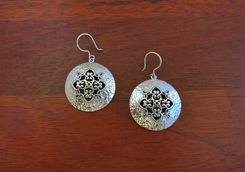 Soulful and chic, Kutch-inspired jali and hammer finish round earrings - Lai