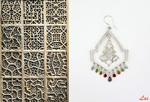 Stately, contemporary, chandelier earrings fringed with gemstone - Lai