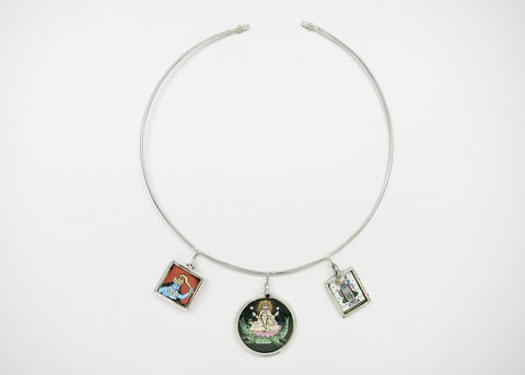 Story-rich, head-turning, hasli (neck ring) with miniature painting pendants - Lai