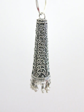 Stunning and unique, long Jhumka bottoms with intricate wire work - Lai