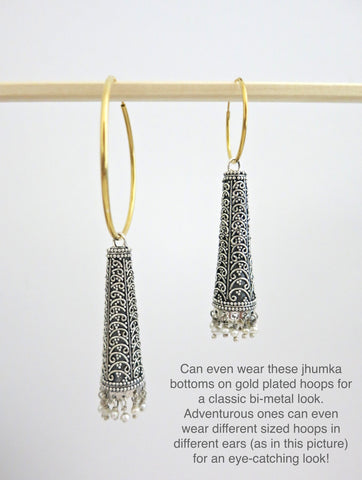 Stunning and unique, long Jhumka bottoms with intricate wire work - Lai
