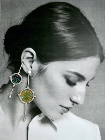 Stunning, asymmetrical, long-short, Mughal floral 'khasakhas' (poppies) earrings - Lai