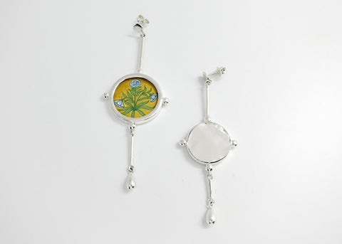 Stunning, asymmetrical, long-short, Mughal floral 'khasakhas' (poppies) earrings - Lai