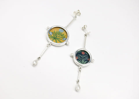 Stunning, asymmetrical, long-short, Mughal floral 'khasakhas' (poppies) earrings - Lai