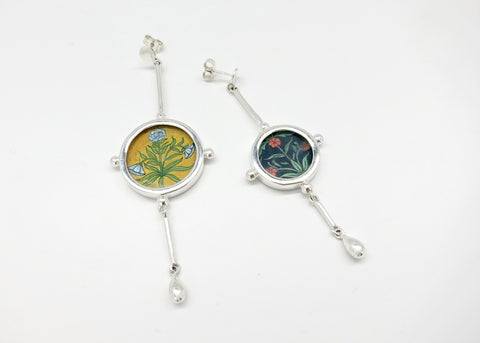 Stunning, asymmetrical, long-short, Mughal floral 'khasakhas' (poppies) earrings - Lai