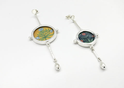Stunning, asymmetrical, long-short, Mughal floral 'khasakhas' (poppies) earrings - Lai