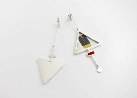 Stunning, asymmetrical, long, Tantric art earrings - Lai