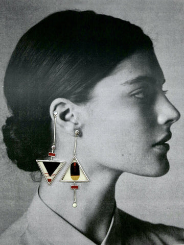 Stunning, asymmetrical, long, Tantric art earrings - Lai