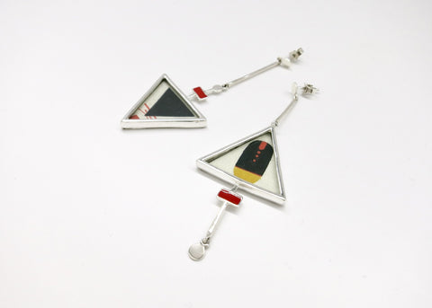Stunning, asymmetrical, long, Tantric art earrings - Lai