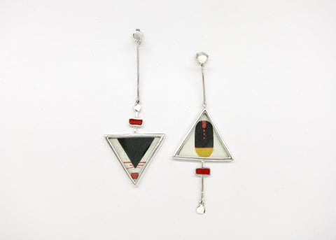 Stunning, asymmetrical, long, Tantric art earrings