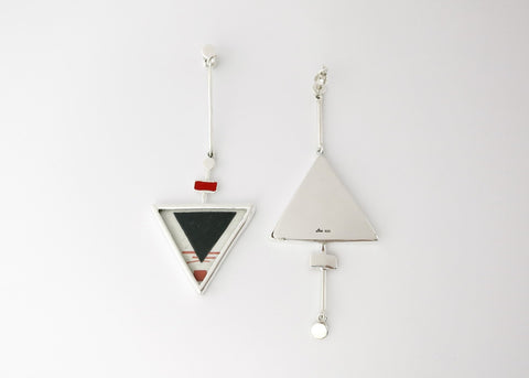 Stunning, asymmetrical, long, Tantric art earrings - Lai