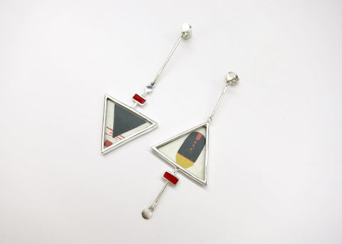 Stunning, asymmetrical, long, Tantric art earrings - Lai