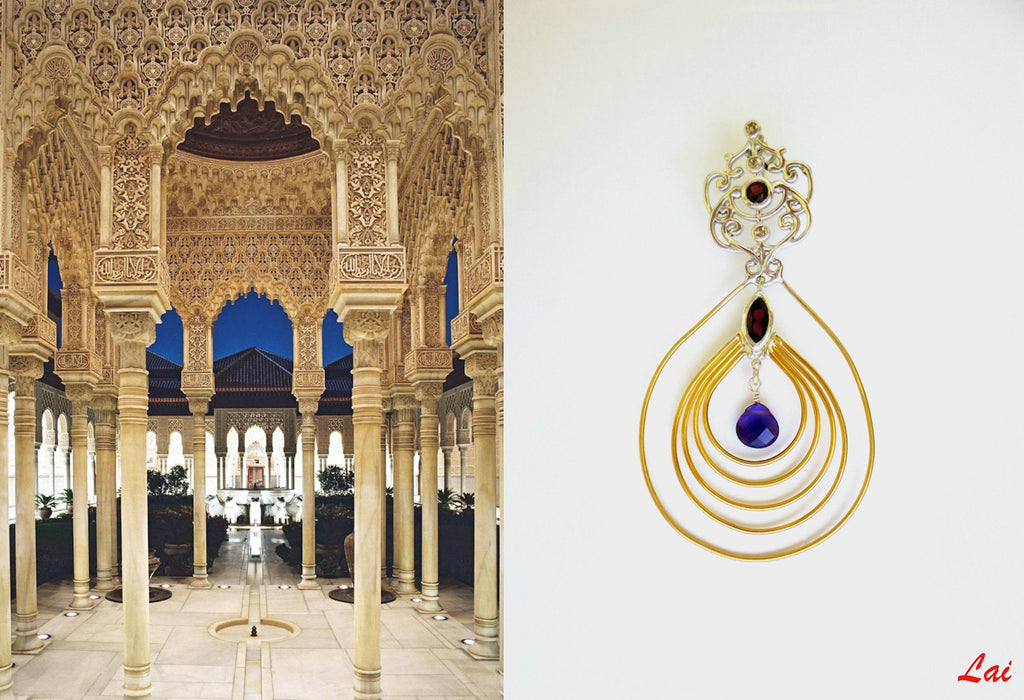 Stunning, bi-metal chandelier earrings with gemstones - Lai