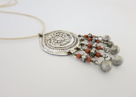 Stunning, coral-fringed, tribal pendant from Uzbekistan - Lai