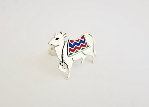 Stunning, enamel 'gau' (cow) statement ring - Lai