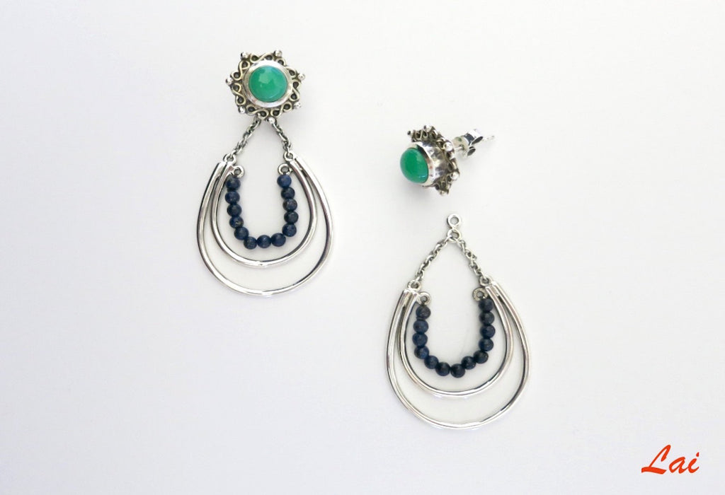 Stunning, green blue detachable earrings that can be worn 2-ways - Lai