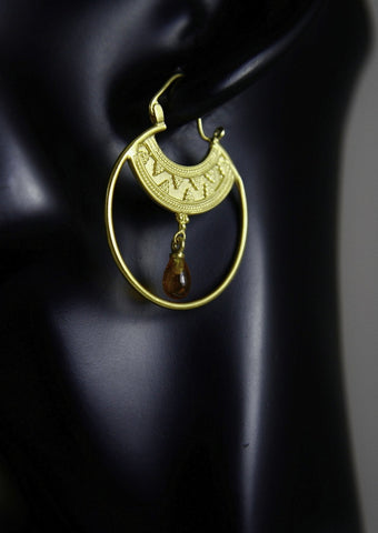 Stunning, Hellenic, gold-plated hoops with a gemstone drop - Lai