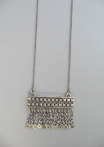 Stunning, Kashmiri, neo-tribal, rectangular fringe pendant necklace - Lai