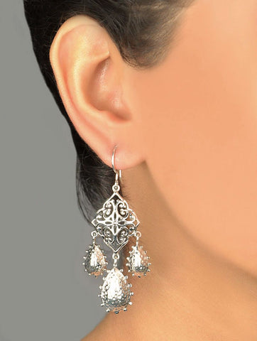 Stunning, Kutch-inspired, jali and hammer finish, long statement earrings - Lai