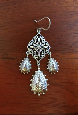 Stunning, Kutch-inspired, jali and hammer finish, long statement earrings - Lai