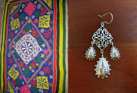 Stunning, Kutch-inspired, jali and hammer finish, long statement earrings - Lai