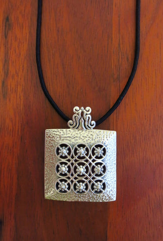 Stunning, Kutch-inspired, large hammer-finish square pendant with jali - Lai