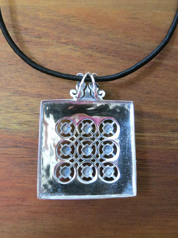 Stunning, Kutch-inspired, large hammer-finish square pendant with jali - Lai