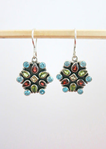 Stunning, multi-color gemstones floral earrings