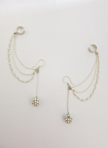 Stunning, pearl-encrusted, dangling ear cuffs - Lai