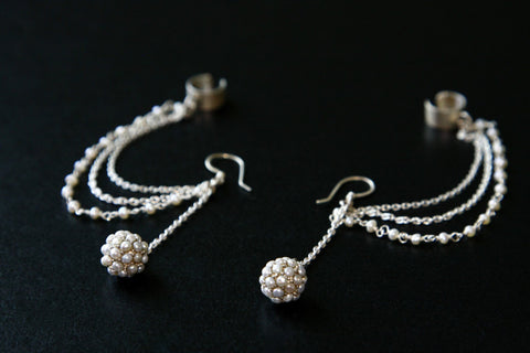 Stunning, pearl-encrusted, dangling ear cuffs - Lai