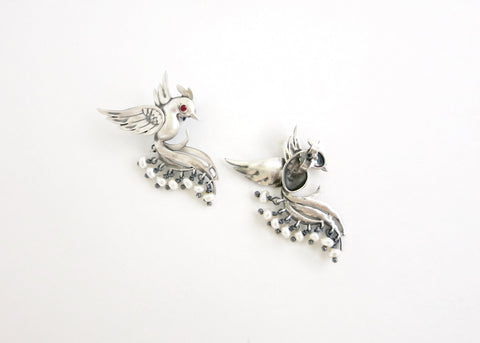 Stunning, pearl fringed, Victorian bird earrings - Lai