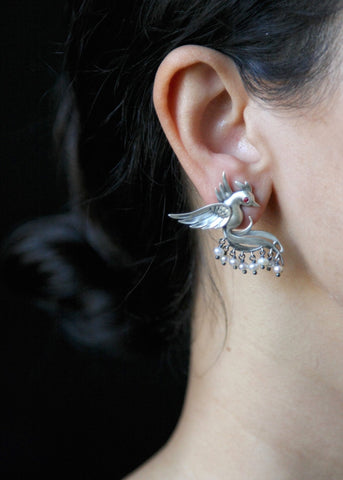 Stunning, pearl fringed, Victorian bird earrings - Lai