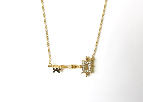 Stunning, soulful, pearl encrusted, gold-plated key pendant necklace - Lai