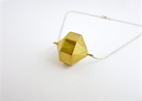 Super chic, minimalist, polygon locket in gold-plated brass with sterling silver chain - Lai