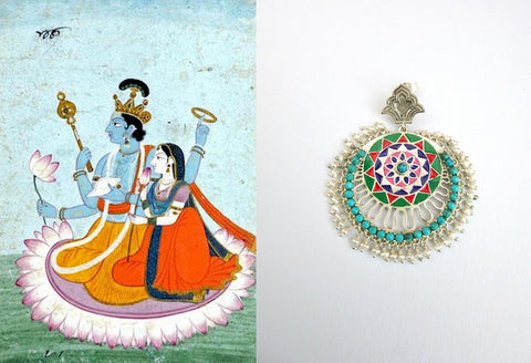 Truly magnificent, Himachali enamel, turquoise & pearls 'chandbala' earrings - Lai