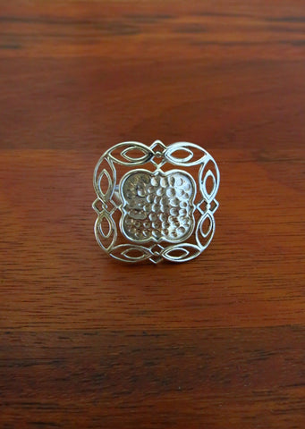 Unique, Kutch-inspired, square ring in hammer finish with wire-work frame - Lai