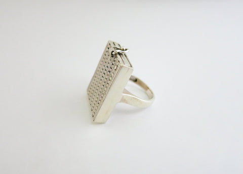 Unique, rectangular sterling silver drawer ring