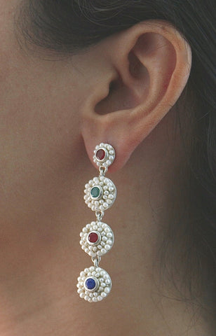 Unique, sleek long earrings with pearls and gemstones - Lai