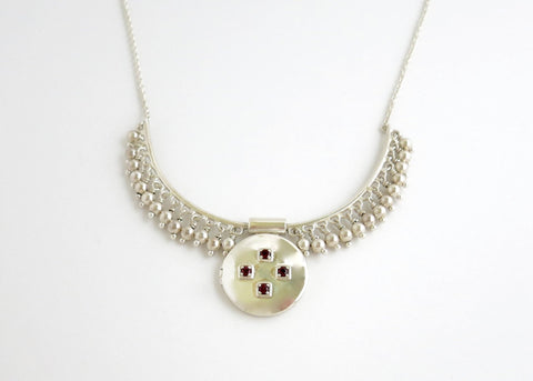 Vintage inspired, gorgeous, locket necklace in sterling silver and garnet